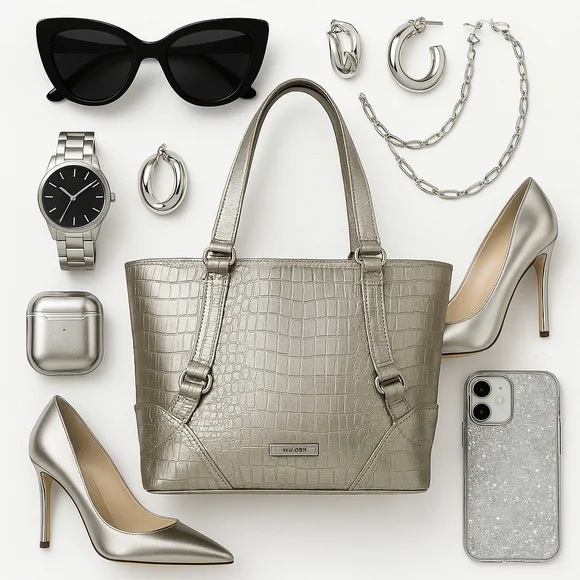 Nine West Pearl Silver Crocodile Print Shoulder Bag - Picture 2 of 5